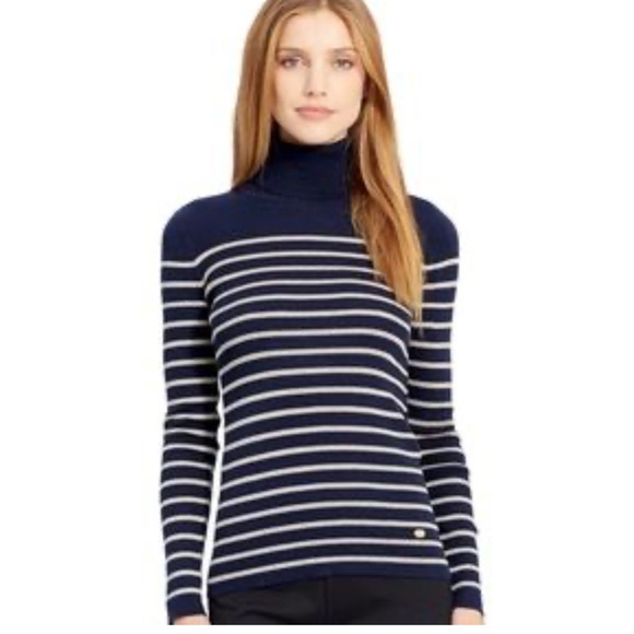 Ralph Lauren Blue and White Cowl Neck Sweater L - Picture 1 of 7